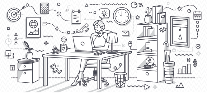 Illustration of designer at desk working - hire a professional
